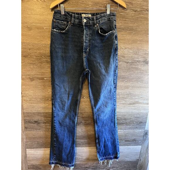 Free People Women Jeans Butterfly Buttons Distressed Hem High Waist Sz 29 - Picture 1 of 7